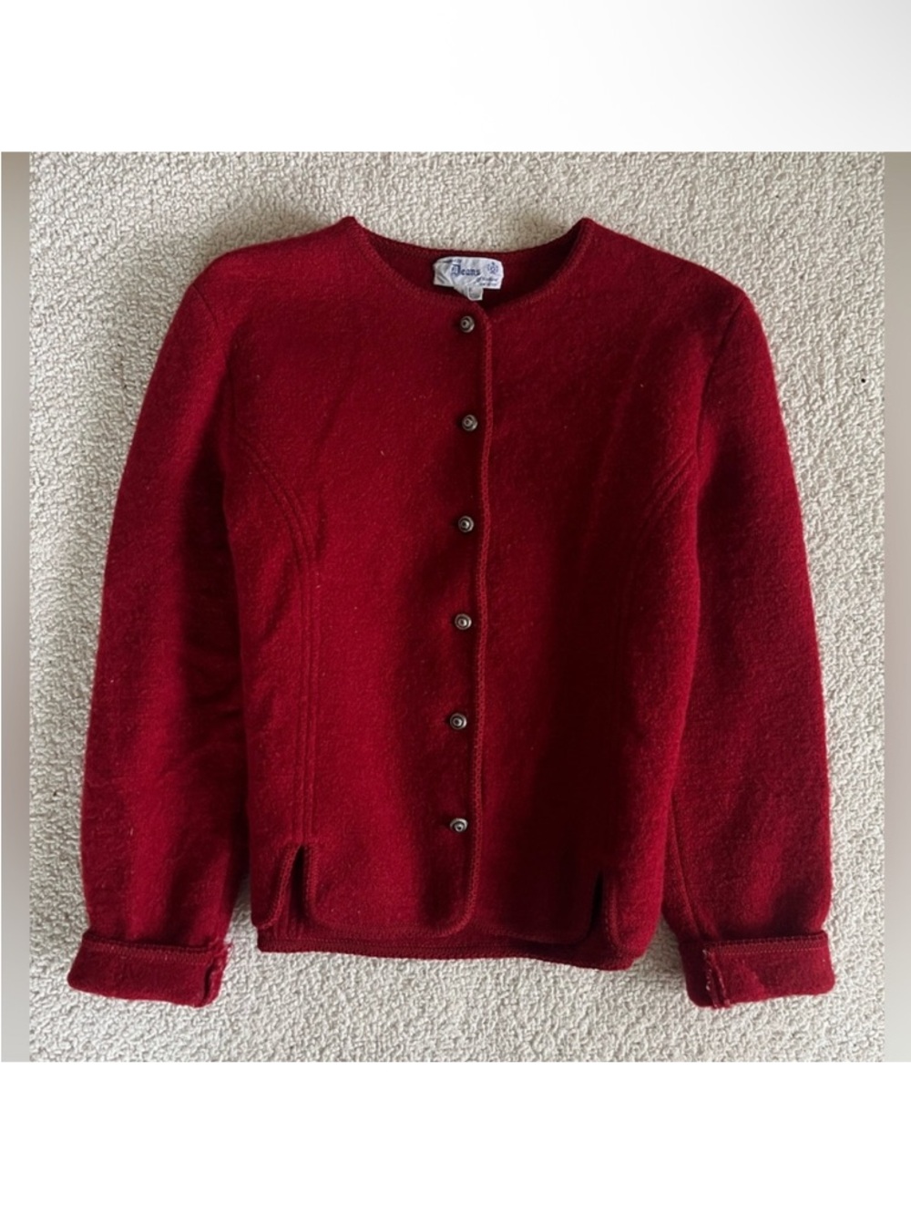 Deans Of Scotland Elegant Red 100% Wool Women's office preppy classic Cardigan